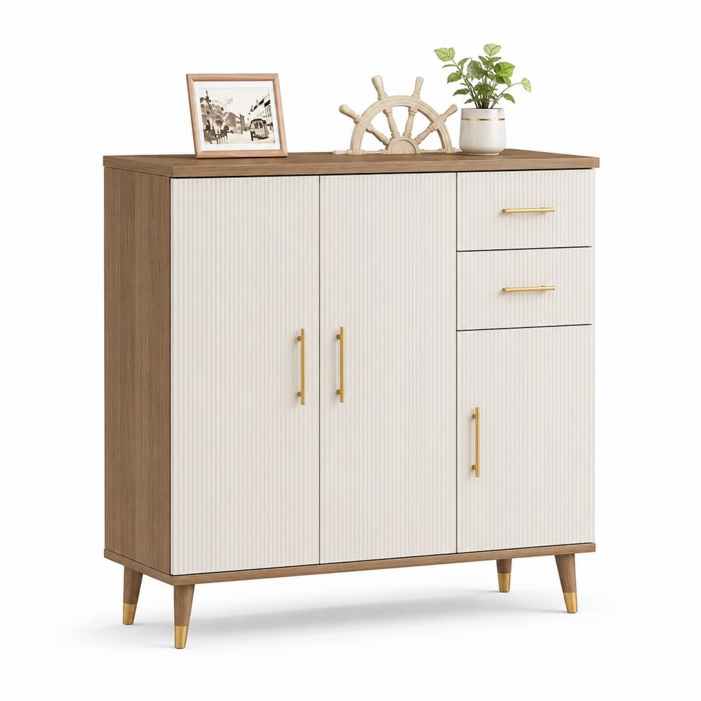 Credenza 3 ante 2 cassetti beige e noce in MDF 120 x 40 x 100 cm