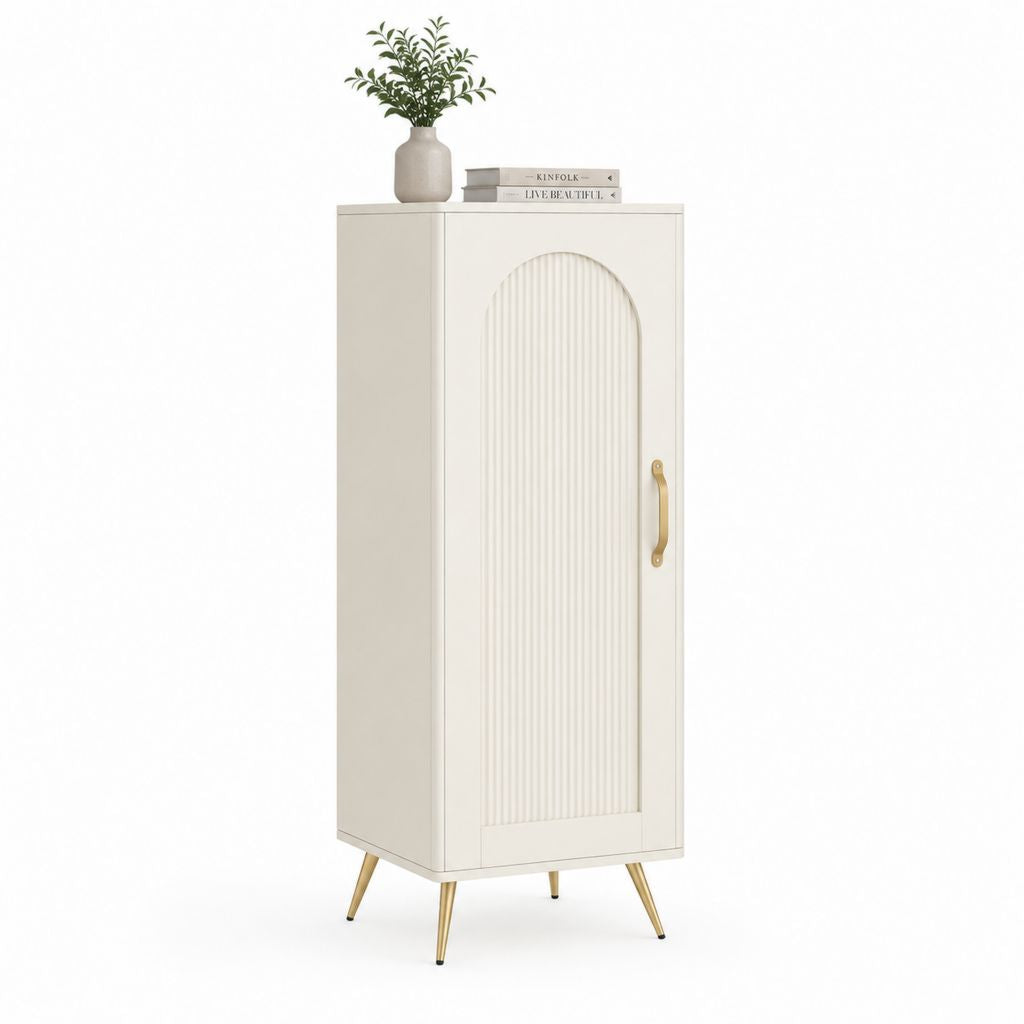 Credenza alta a 1 anta bianco crema in MDF con pannello scanalato ad arco 80 x 40 x 160 cm
