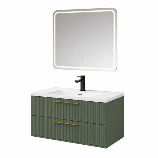 Mobile bagno sospeso verde in MDF con lavabo in ceramica e specchio LED 80 x 46 x 50 cm