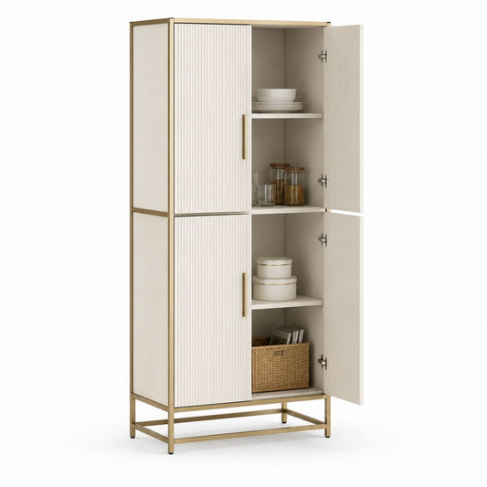Credenza alta a 4 ante beige in MDF e acciaio 80 x 40 x 180 cm