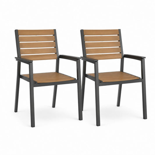 Set di 2 sedie da giardino con braccioli nero e marrone in acciaio verniciato e WPC 55 x 60 x 88 cm