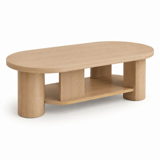 Tavolino da caffè ovale rovere chiaro in MDF rivestito 120 x 60 x 45 cm