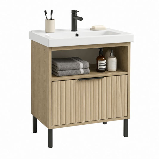 Mobile bagno con lavabo rettangolare bianco e rovere in truciolare nobilitato 60 x 46 x 85 cm