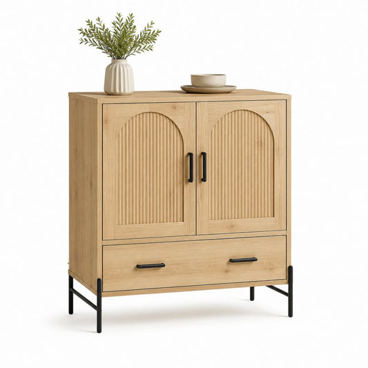 Credenza da sala da pranzo rovere chiaro in MDF impiallacciato con 2 ante 1 cassetto 80 x 40 x 100 cm