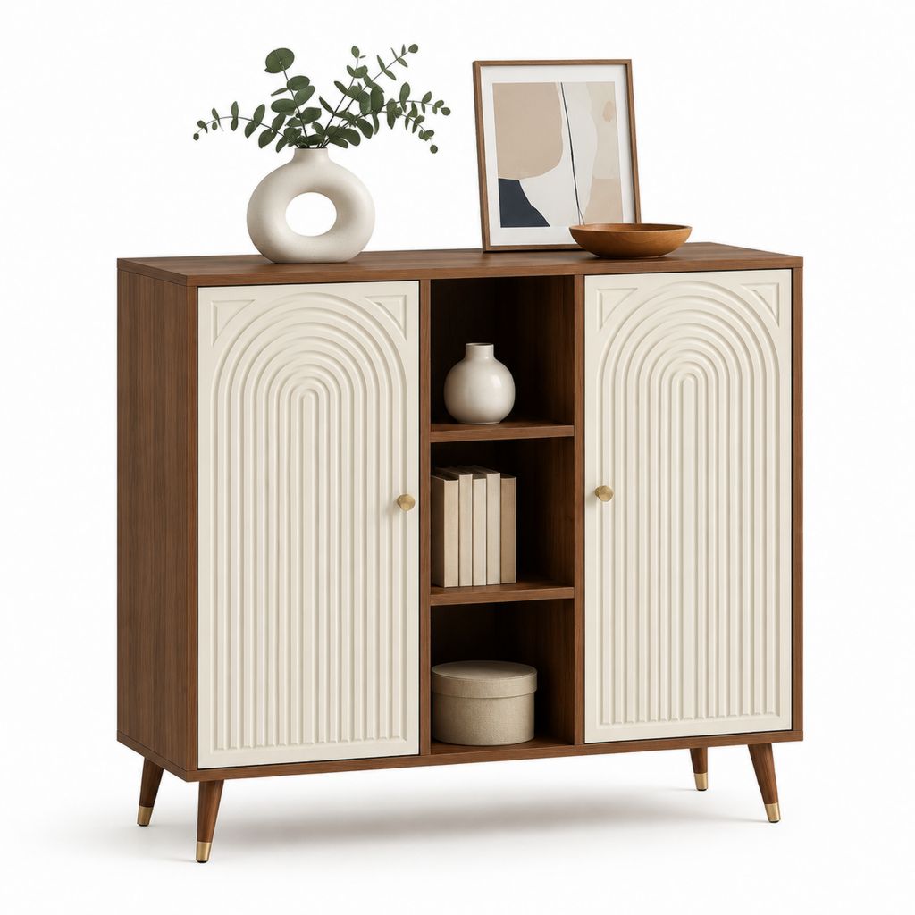 Credenza da sala da pranzo noce e avorio in MDF 120 x 40 x 110 cm