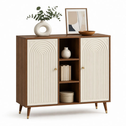 Credenza da sala da pranzo noce e avorio in MDF 120 x 40 x 110 cm