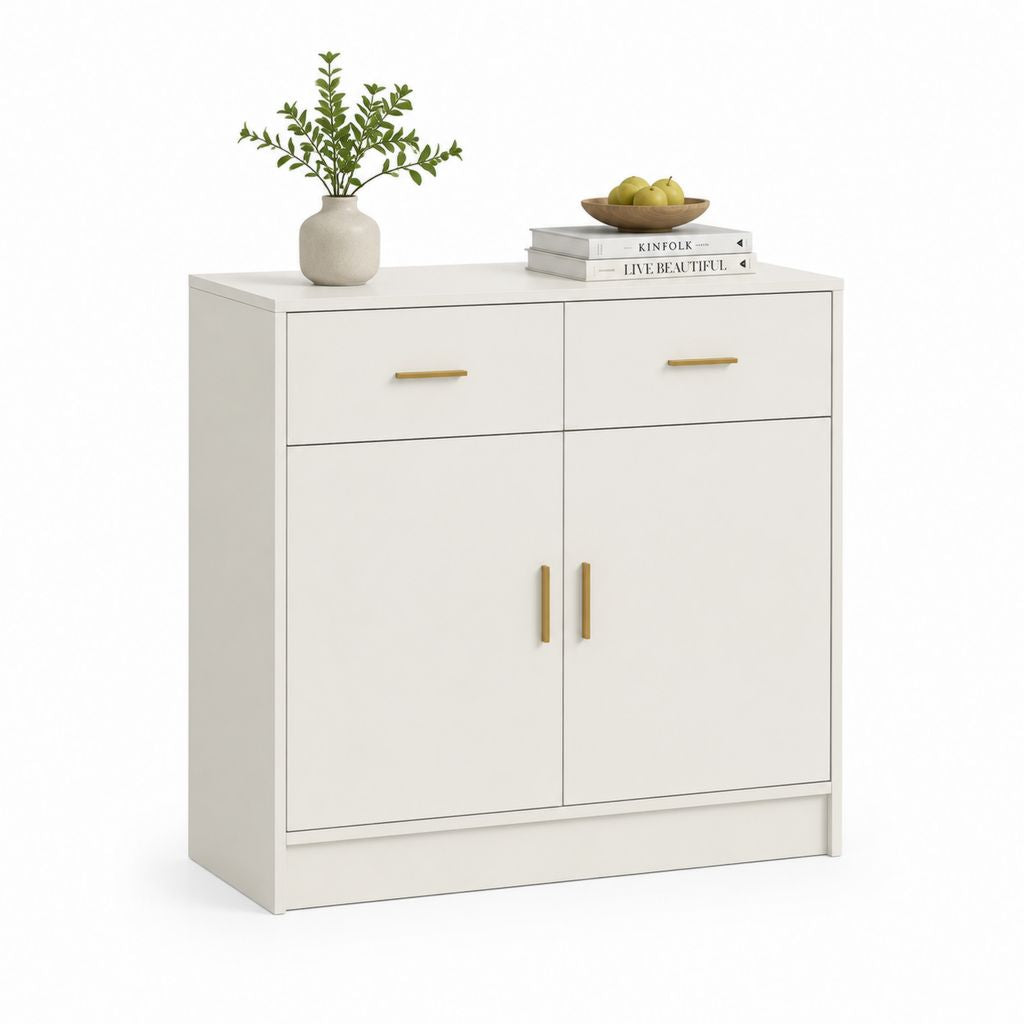 Credenza da sala da pranzo bianca in MDF rettangolare con 2 ante e 2 cassetti 80 x 40 x 90 cm