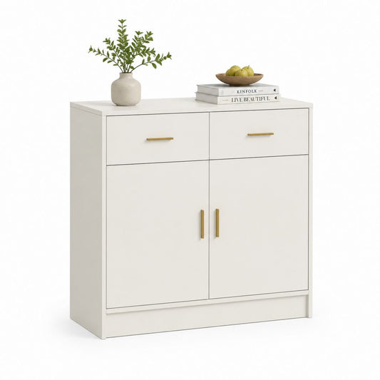 Credenza da sala da pranzo bianca in MDF rettangolare con 2 ante e 2 cassetti 80 x 40 x 90 cm