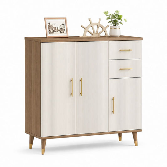 Credenza 3 ante 2 cassetti beige e noce in MDF 120 x 40 x 100 cm