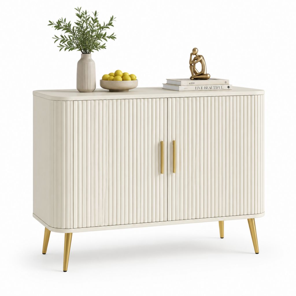 Credenza da sala da pranzo bianco avorio in MDF rettangolare con 2 ante 120 x 40 x 80 cm