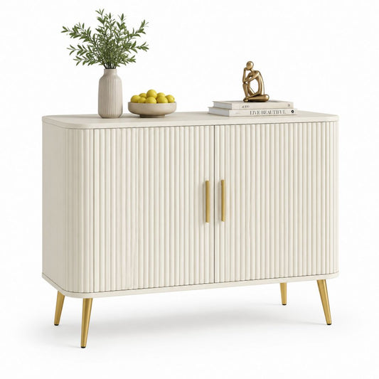 Credenza da sala da pranzo bianco avorio in MDF rettangolare con 2 ante 120 x 40 x 80 cm