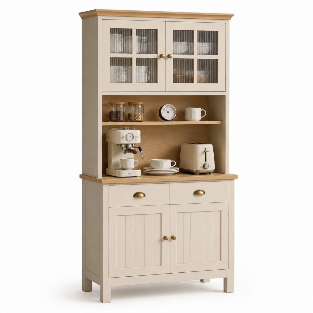 Credenza vetrina alta rettangolare beige in MDF con vetro rigato 100 x 45 x 190 cm