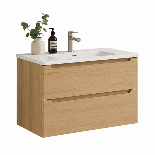 Mobile sottolavabo sospeso con lavabo integrato rovere chiaro in MDF 80 x 46 x 54 cm
