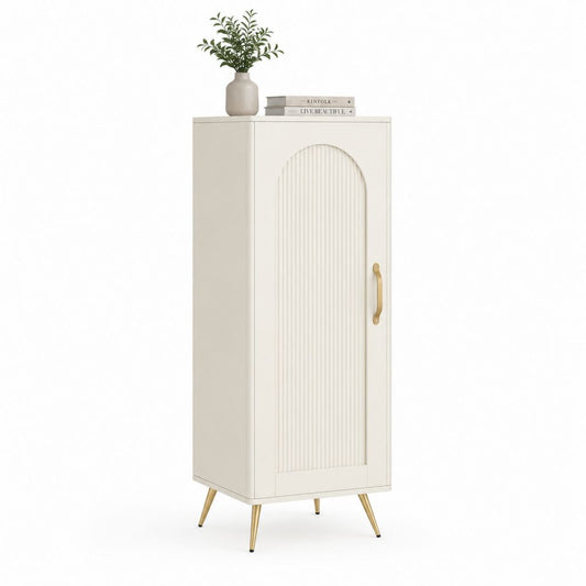 Credenza alta a 1 anta bianco crema in MDF con pannello scanalato ad arco 80 x 40 x 160 cm