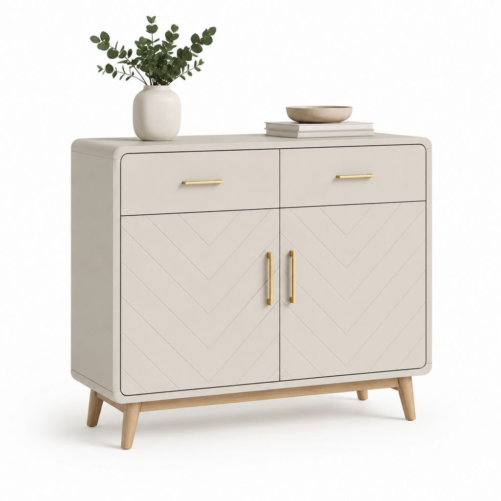 Credenza da sala da pranzo beige in MDF con ante a chevron 100 x 40 x 85 cm