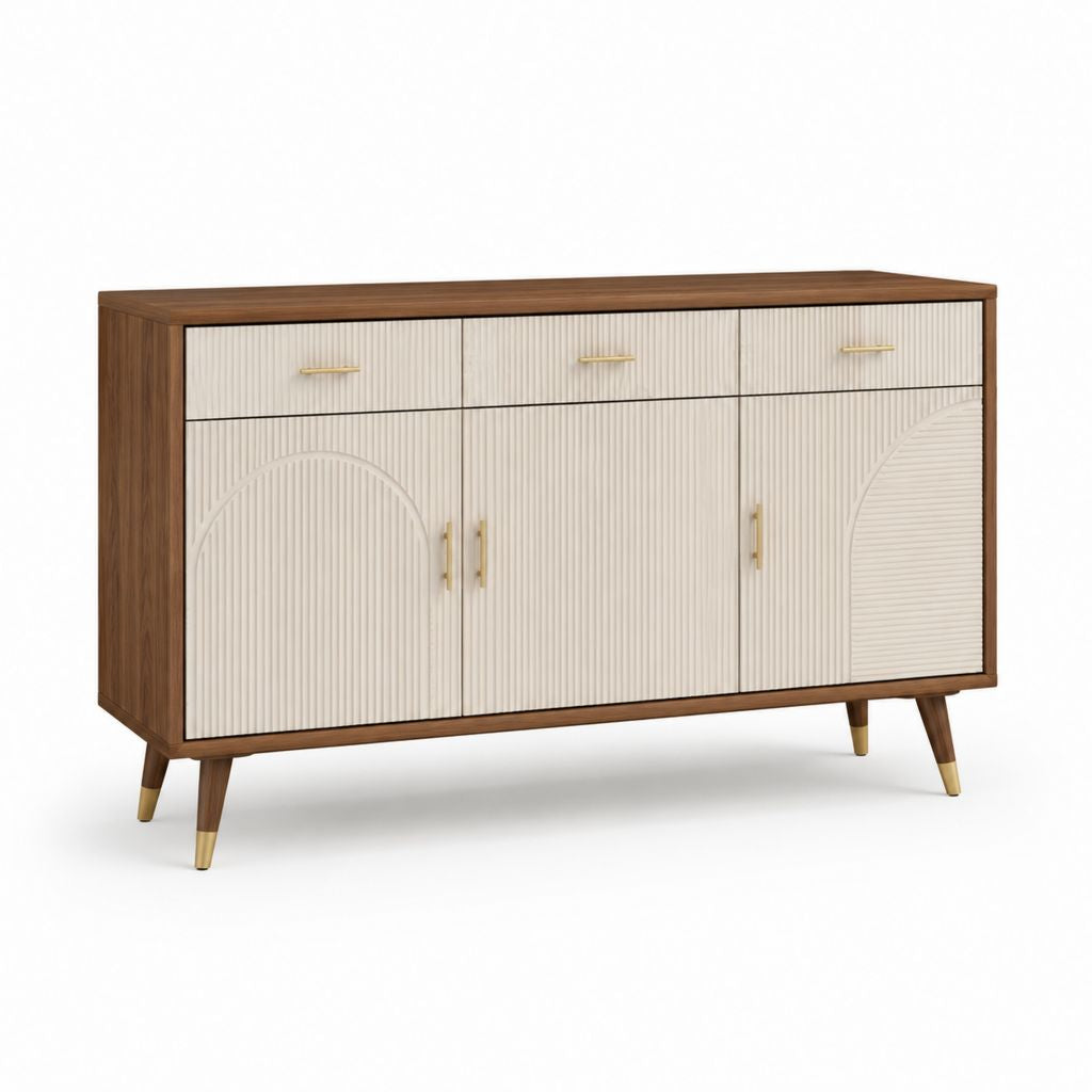 Credenza rettangolare da sala da pranzo noce e avorio in MDF 160 x 40 x 90 cm