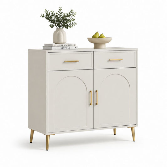 Credenza da sala da pranzo bianco avorio in MDF 100 x 40 x 90 cm con 2 ante e 2 cassetti
