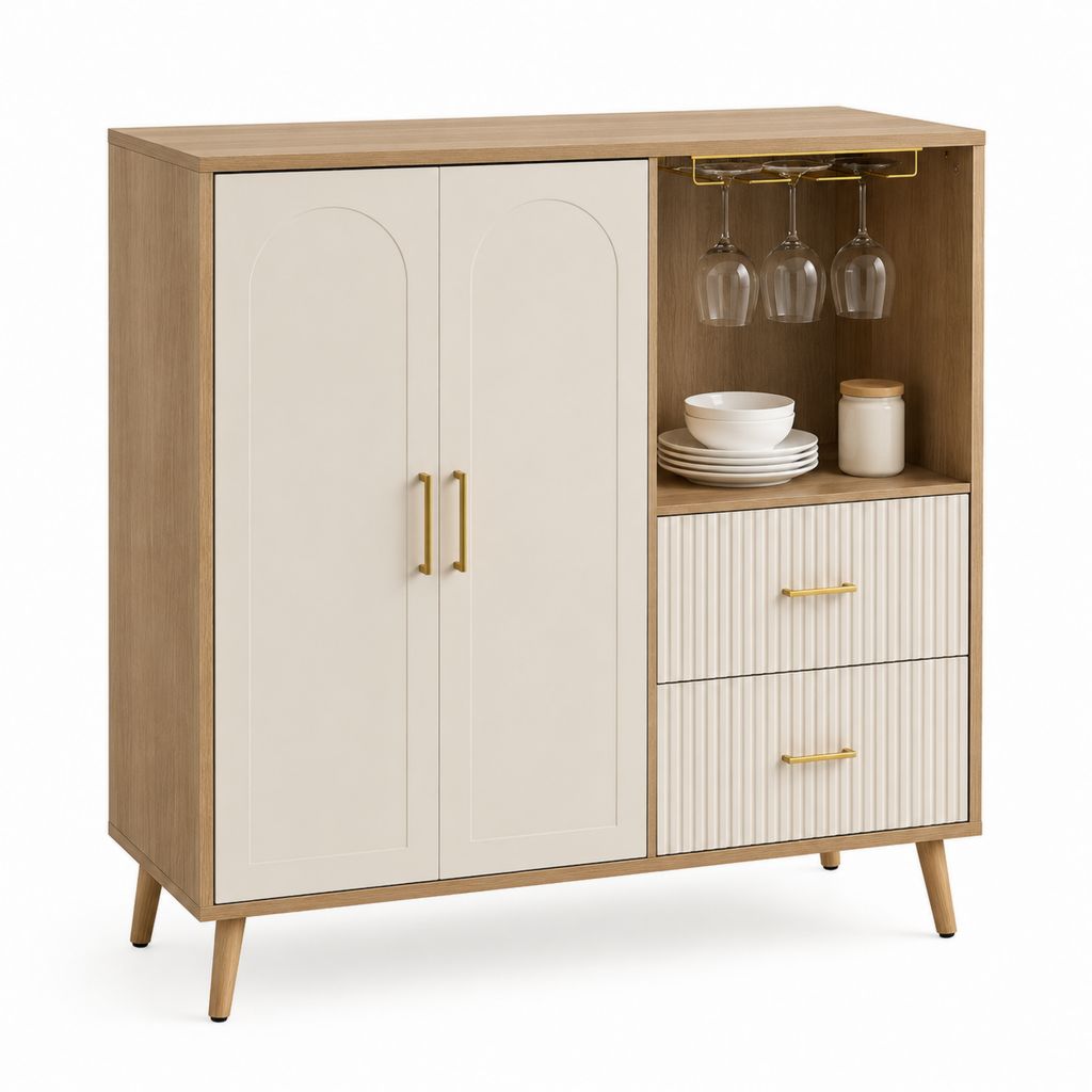 Credenza da sala da pranzo rettangolare in MDF rovere e avorio con portabicchieri 120 x 40 x 120 cm