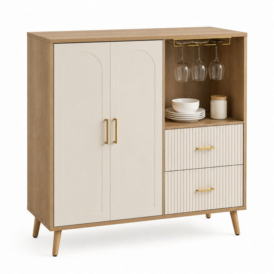 Credenza da sala da pranzo rettangolare in MDF rovere e avorio con portabicchieri 120 x 40 x 120 cm