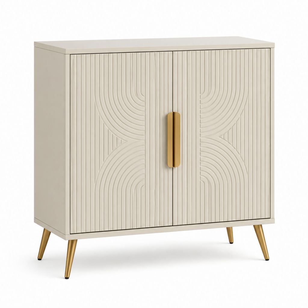 Credenza a 2 ante avorio in MDF con gambe in acciaio 80 x 40 x 90 cm