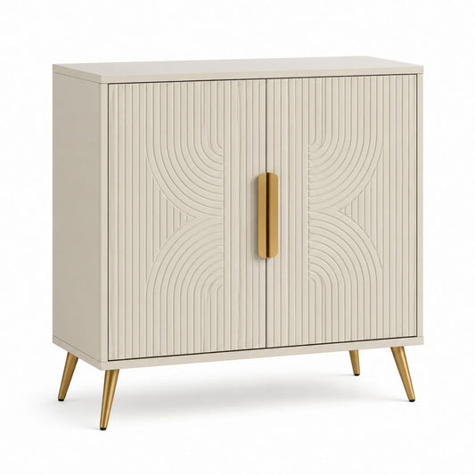 Credenza a 2 ante avorio in MDF con gambe in acciaio 80 x 40 x 90 cm