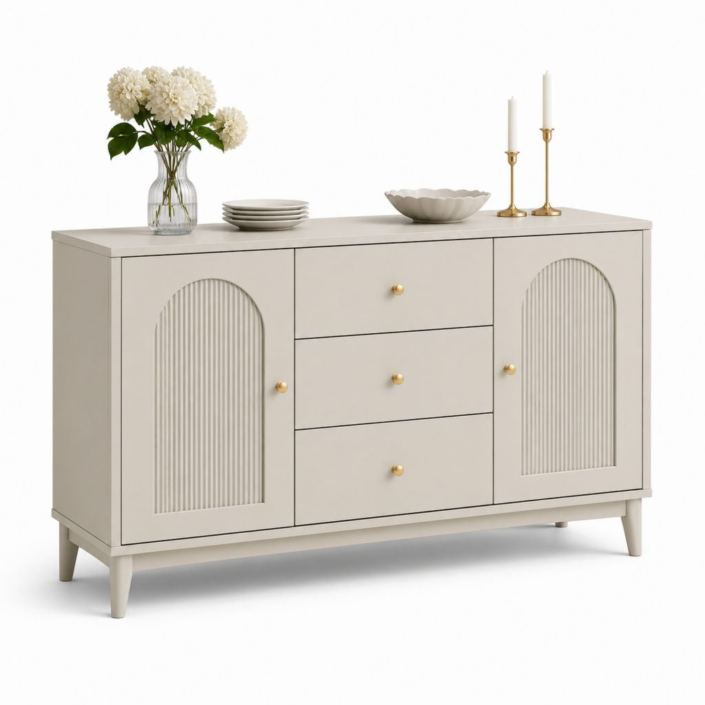 Credenza da sala da pranzo beige in MDF con 2 ante 3 cassetti 140 x 40 x 80 cm