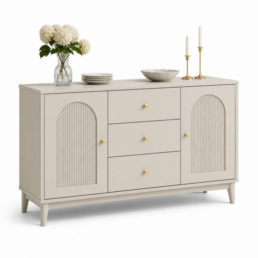 Credenza da sala da pranzo beige in MDF con 2 ante 3 cassetti 140 x 40 x 80 cm
