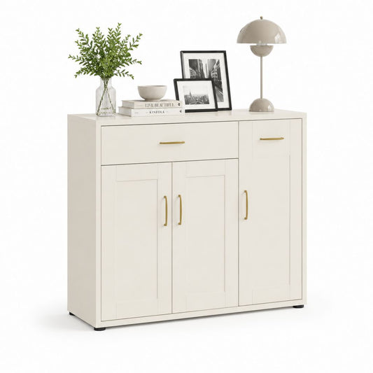 Credenza da sala da pranzo bianco crema in MDF 120 x 40 x 100 cm con 3 ante e 2 cassetti
